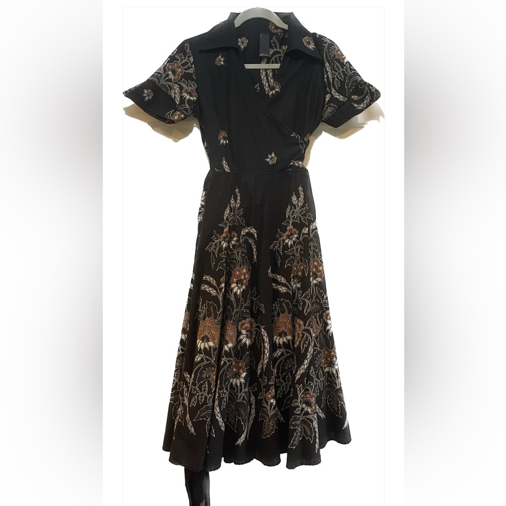 Gado-Gado black dress with earth toned floral skirt
